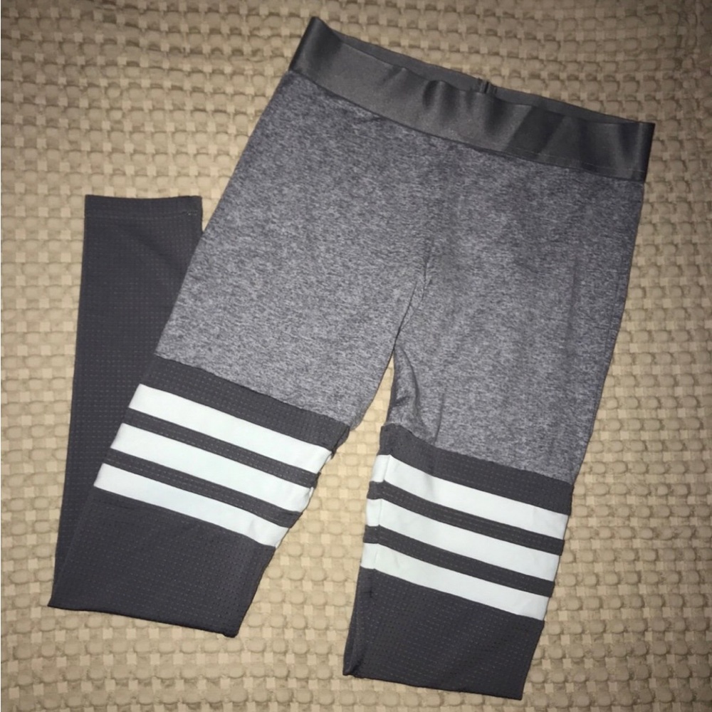 Bombshell Sportswear Gray Leggings with White Stripes